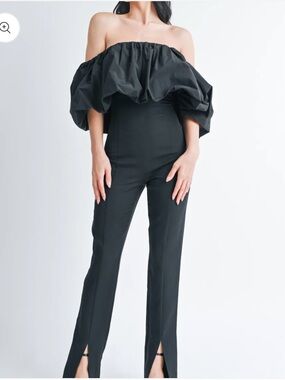 NWT Klesis Off-Shoulder Black Jumpsuit with Statement Ruffle Medium New!